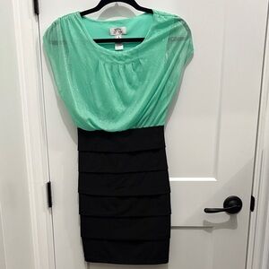 Sweet Storm Shimmering Mint and Black Midi Dress